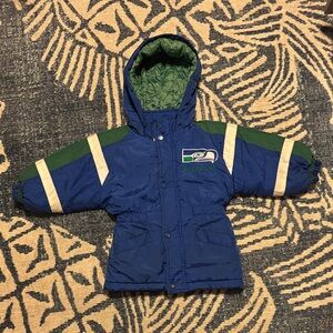 Kids Blue and Green Puffer Jacket with Logo SEAHAWKS